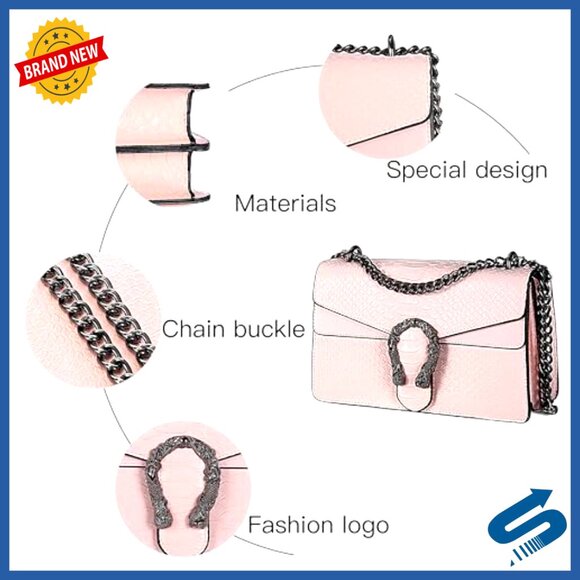 Faux Leather Crossbody Bag with Chain Strap, Square Satchel Purse for Women - Picture 6 of 7